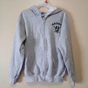 Gildan Raiders Gray Fleece Zip Up Hoodie Youth Size Large